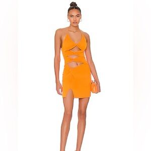 NBD Orange Tanvi halter dress